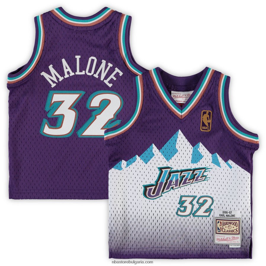 NBA JZ8F0217609 Utah Jazz Karl Malone mitchell & ness лилаво пенсиониран футболист