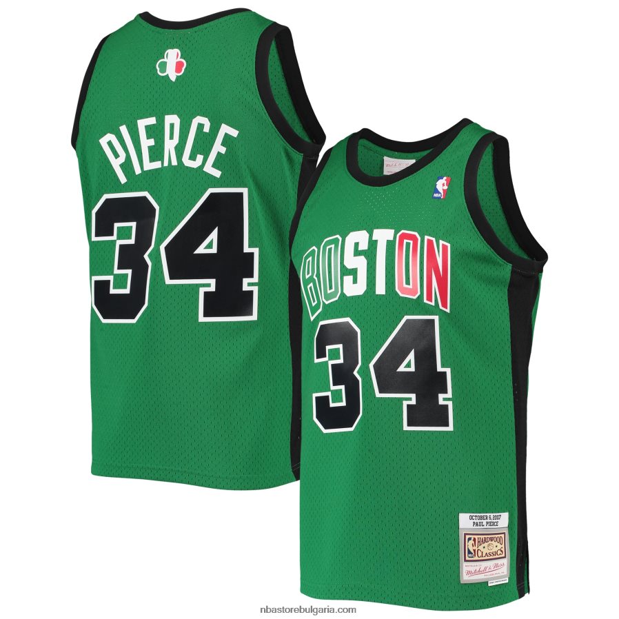 NBA JZ8F021086 Бостън Селтикс Пол Пиърс Мичъл и Нес Кели зелена класика от твърда дървесина алтернативна фланелка на суингмен