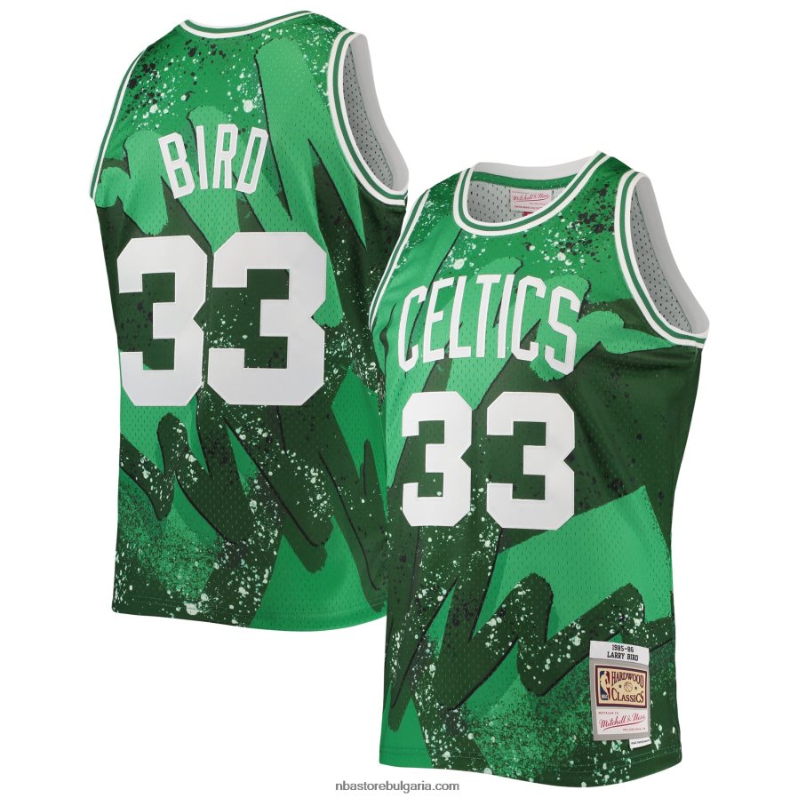 NBA JZ8F021726 Бостън Селтикс Лари Бърд Мичъл и Нес Кели зелена твърда дървесина класика хипер обръчи суингмен фланелка