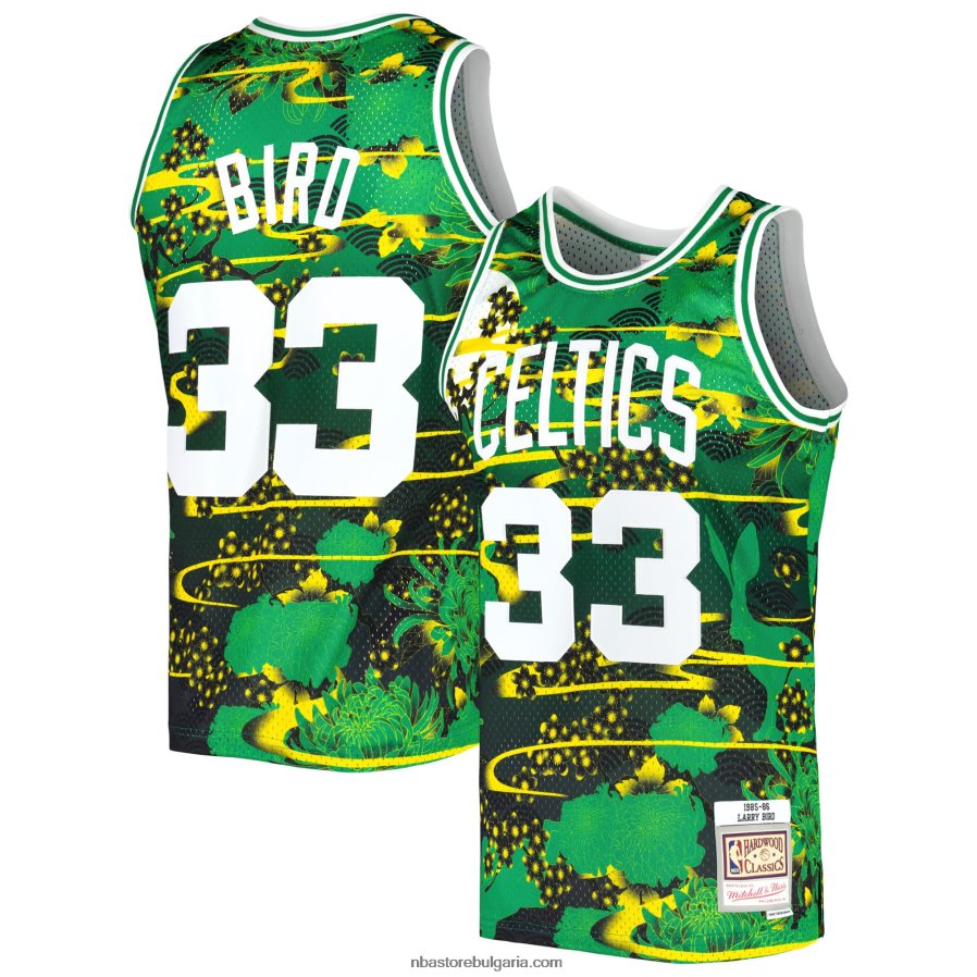 NBA JZ8F02223 Бостън Селтикс, Лари Бърд, Кели, Грийн от твърда дървесина, Лунна нова година, суингмен фланелка