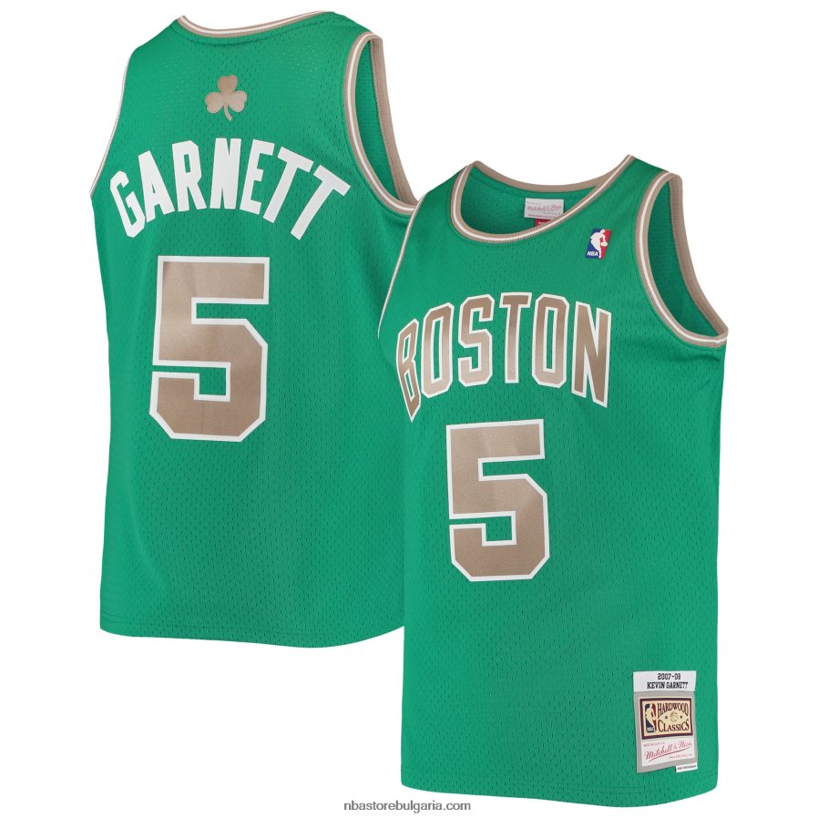 NBA JZ8F022450 Бостън Селтикс Кевин Гарнет Мичъл и Нес Кели зелена фланелка от твърда дървесина Swingman