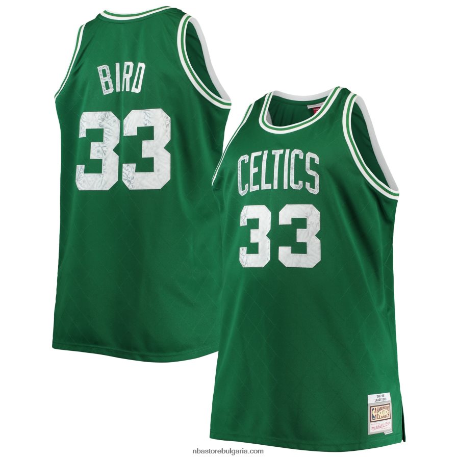 NBA JZ8F022919 boston celtics larry bird kelly green big & tall diamond swingman фланелка за 75-та годишнина