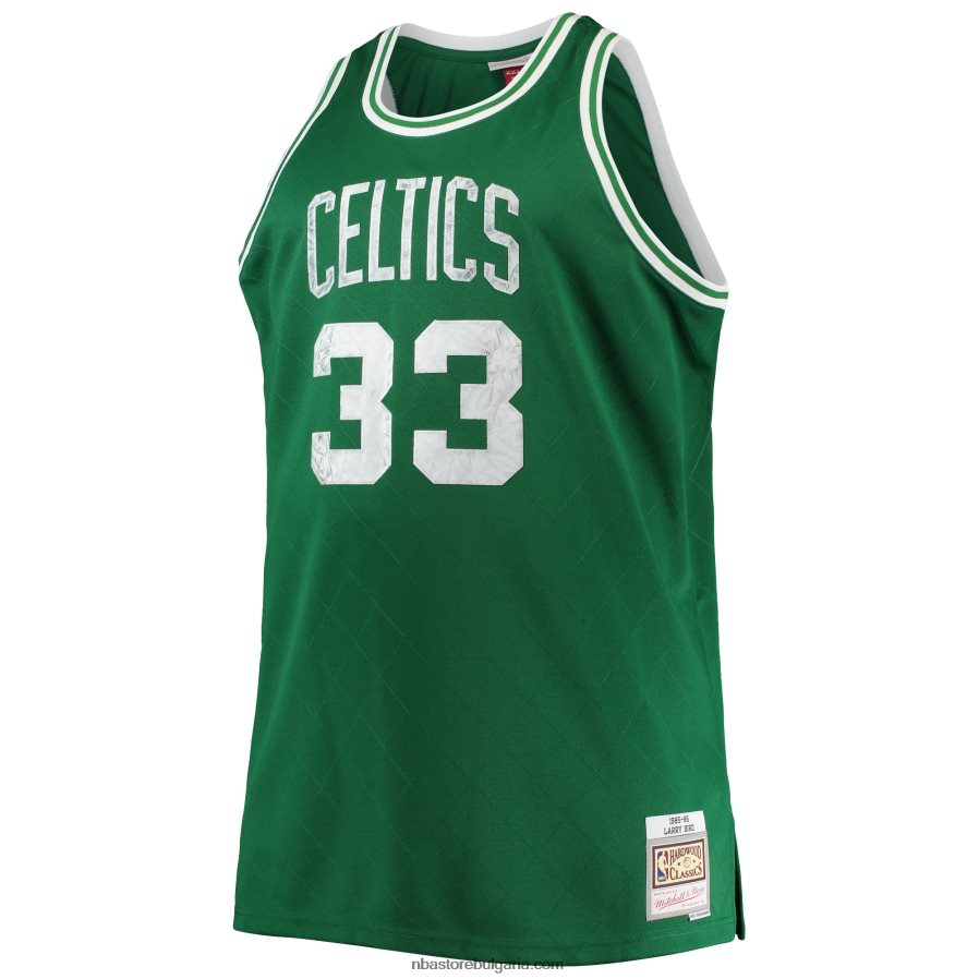 NBA JZ8F022919 boston celtics larry bird kelly green big & tall diamond swingman фланелка за 75-та годишнина
