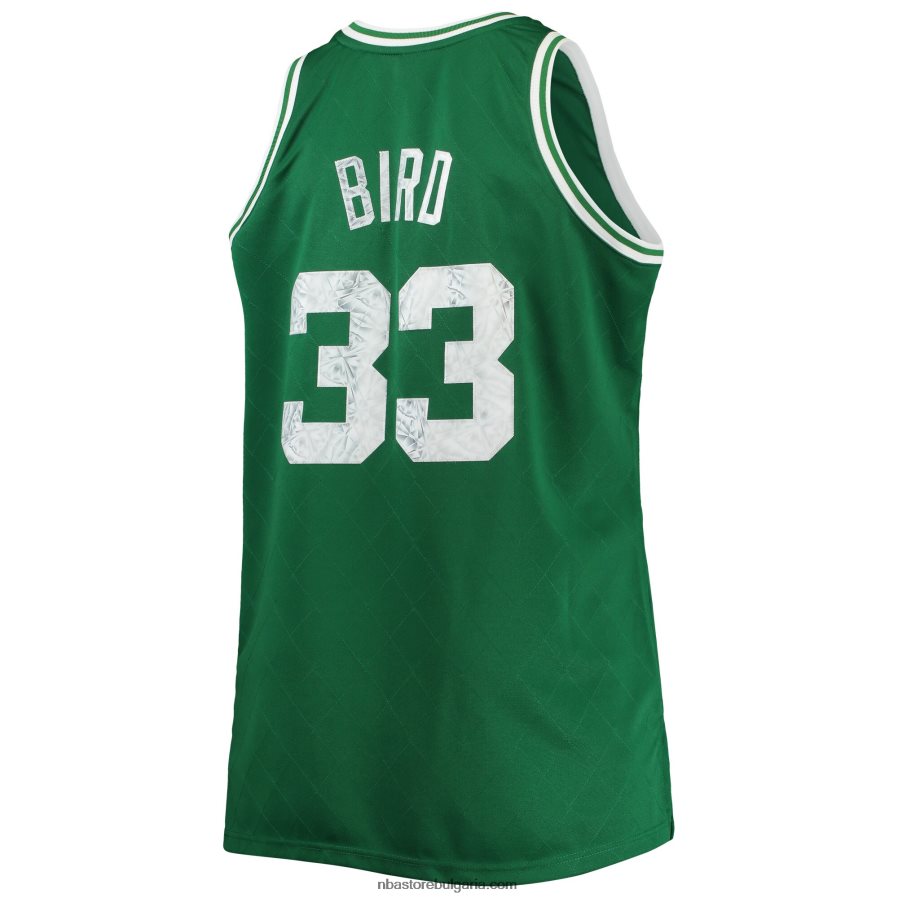NBA JZ8F022919 boston celtics larry bird kelly green big & tall diamond swingman фланелка за 75-та годишнина