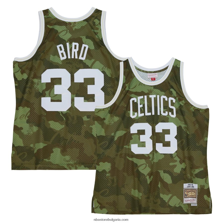 NBA JZ8F024426 boston celtics larry bird mitchell & ness camo hardwood classics ghost green swingman фланелка
