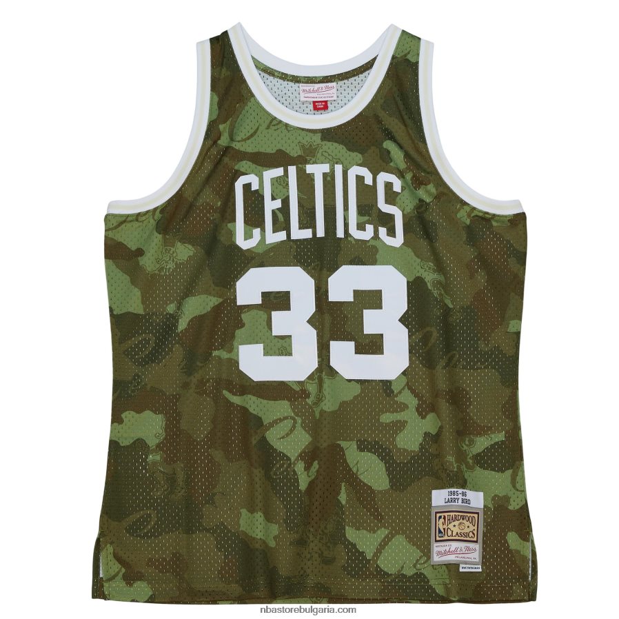 NBA JZ8F024426 boston celtics larry bird mitchell & ness camo hardwood classics ghost green swingman фланелка