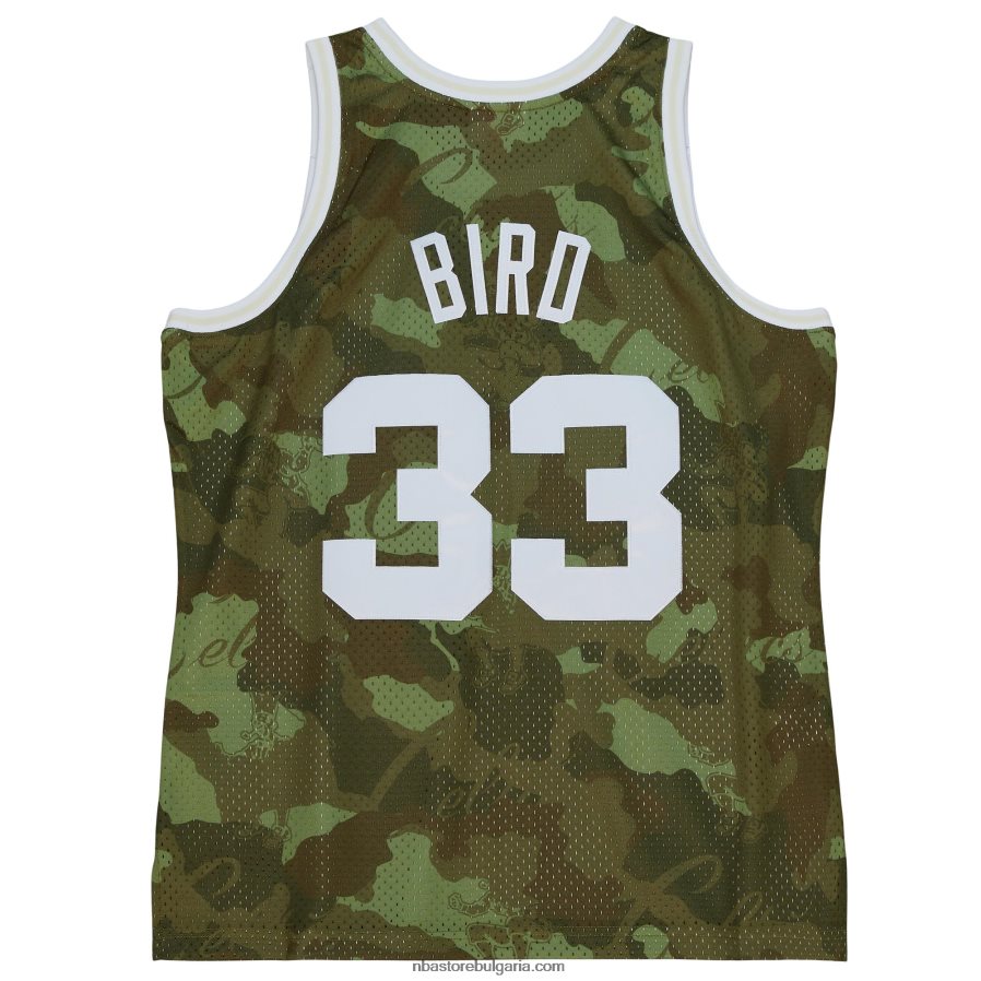 NBA JZ8F024426 boston celtics larry bird mitchell & ness camo hardwood classics ghost green swingman фланелка