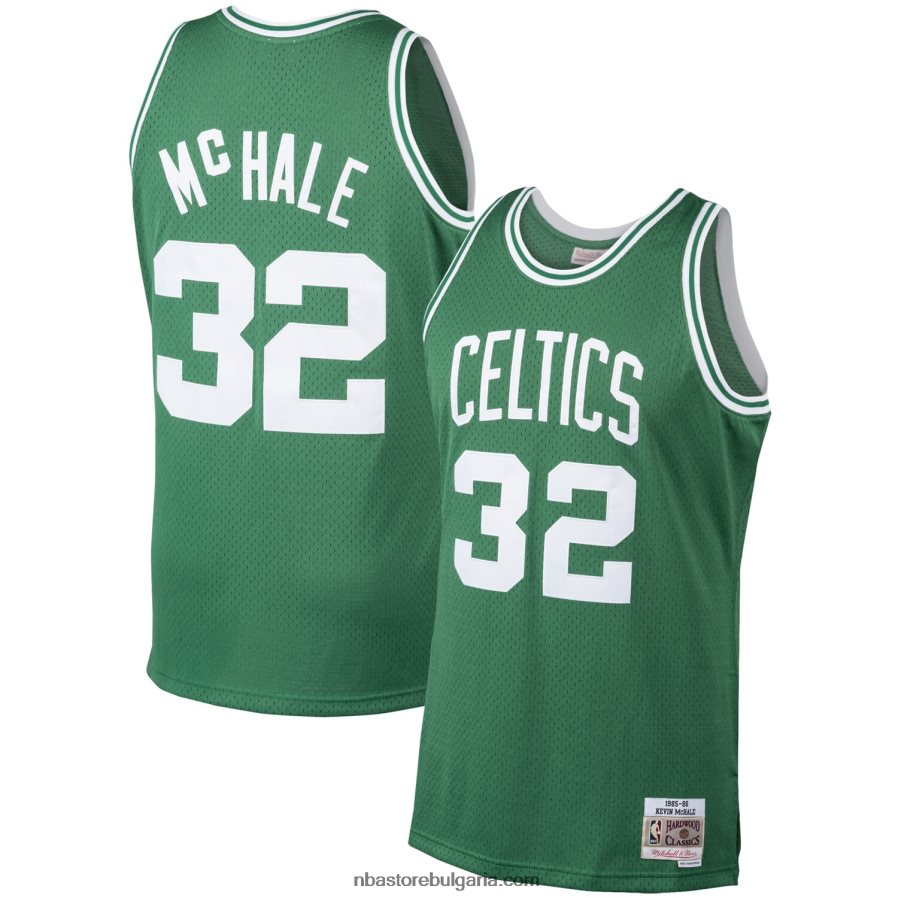NBA JZ8F027971 Бостън Селтикс Кевин Макейл Мичъл и Нес Кели зелена твърда дървесина класика фланелка на играч на swingman