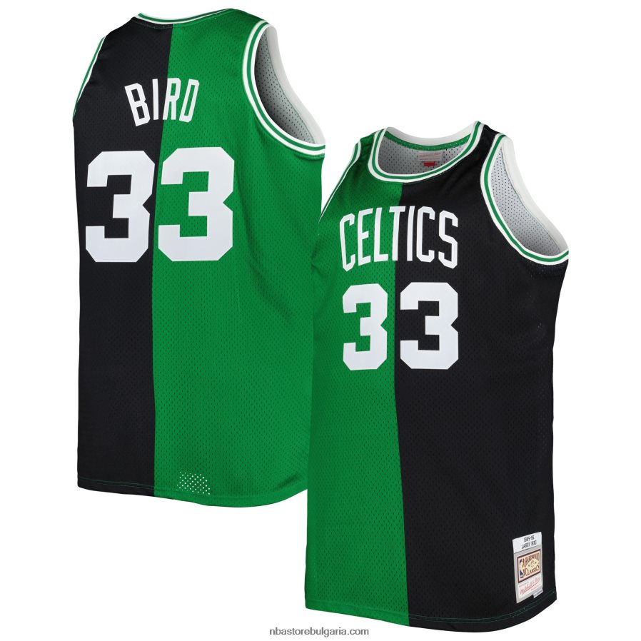 NBA JZ8F028459 boston celtics larry bird kelly green/black big & tall hardwood classics split swingman фланелка