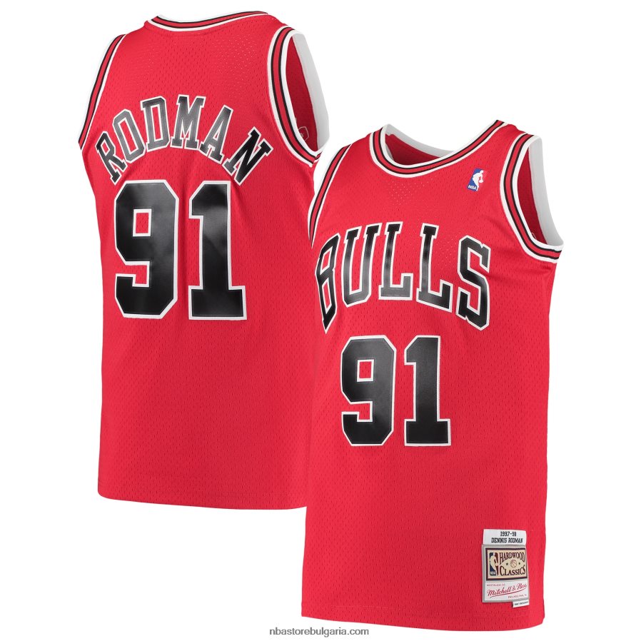 NBA JZ8F021422 chicago bulls dennis rodman mitchell & ness red hardwood classics swingman фланелка