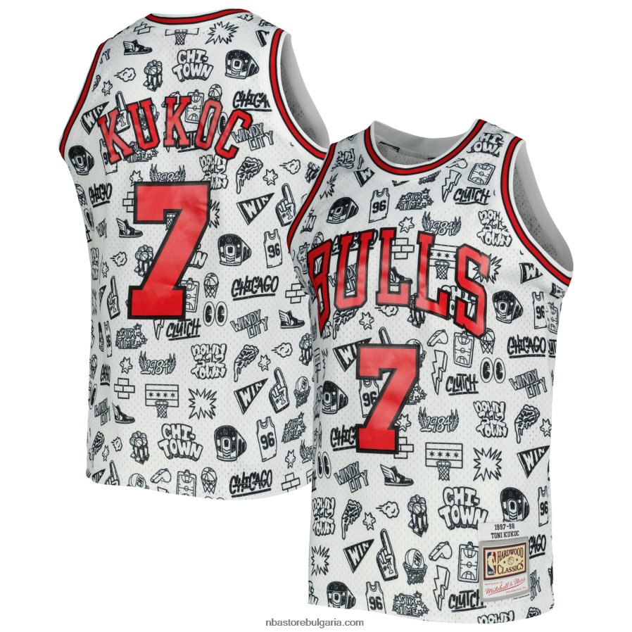 NBA JZ8F021913 chicago bulls toni kukoc mitchell & ness white hardwood classics doodle swingman triko
