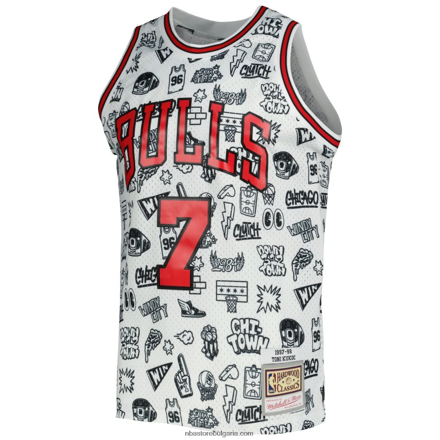 NBA JZ8F021913 chicago bulls toni kukoc mitchell & ness white hardwood classics doodle swingman triko