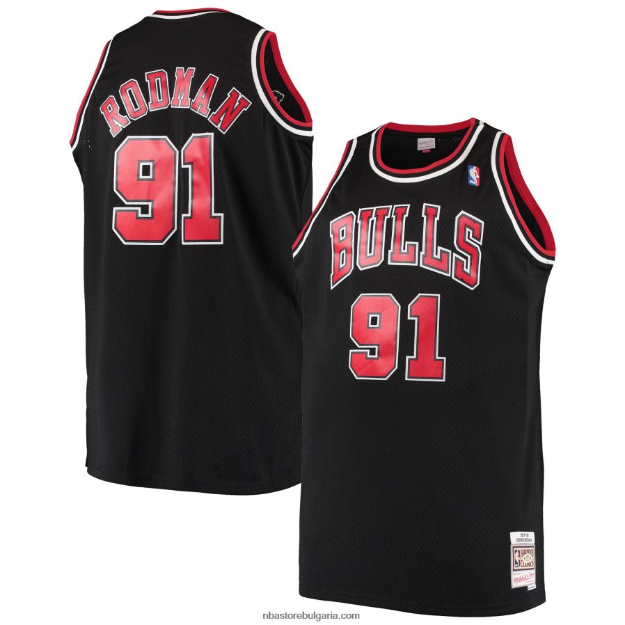 NBA JZ8F021994 chicago bulls dennis rodman mitchell & ness black big & tall hardwood classics swingman фланелка