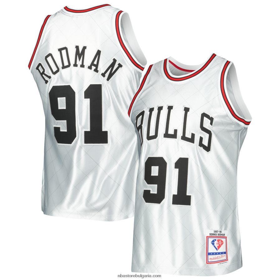 NBA JZ8F022571 chicago bulls dennis rodman platinum hardwood classics суингмен трико за 75-та годишнина