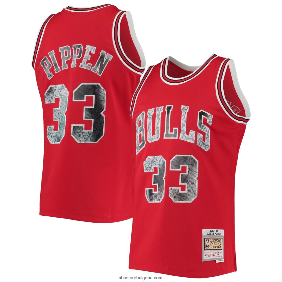 NBA JZ8F022742 chicago bulls scottie pippen червена класика от твърда дървесина 75th юбилей диамантена фланелка swingman