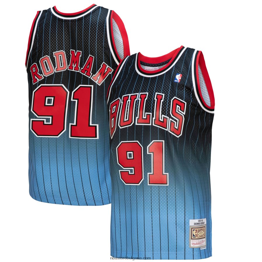 NBA JZ8F023665 chicago bulls dennis rodman черна/светло синя класика от твърда дървесина fadeaway swingman играч фланелка