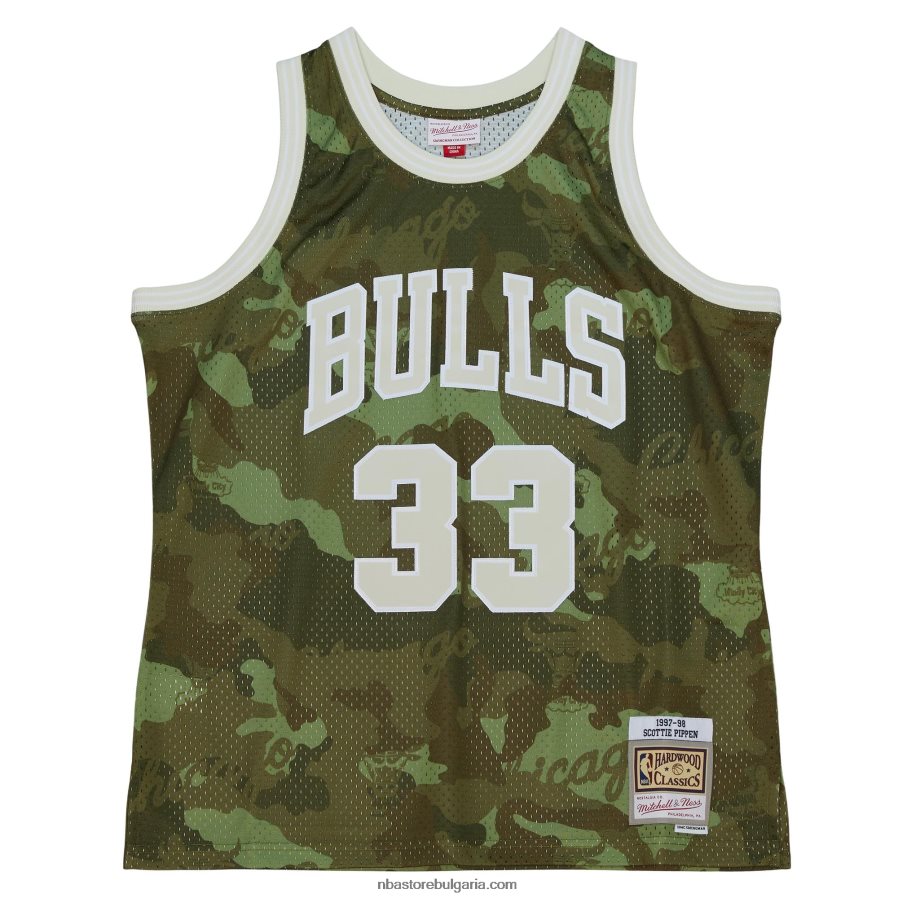 NBA JZ8F023729 chicago bulls scottie pippen mitchell & ness camo hardwood classics ghost green swingman фланелка