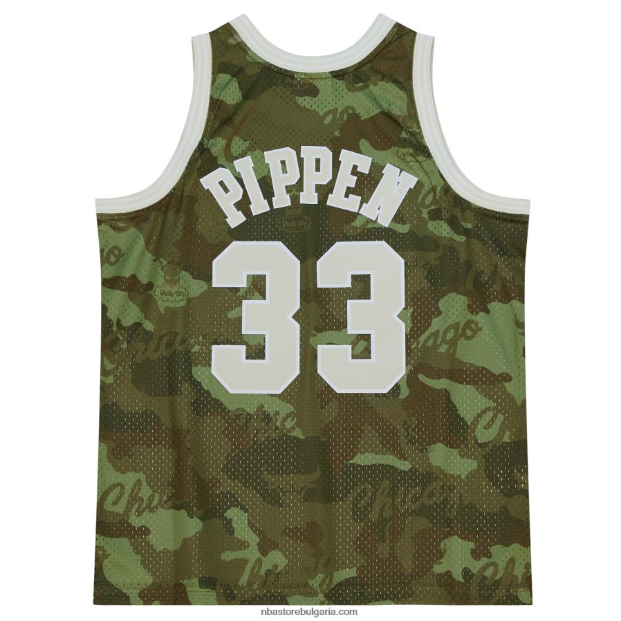 NBA JZ8F023729 chicago bulls scottie pippen mitchell & ness camo hardwood classics ghost green swingman фланелка