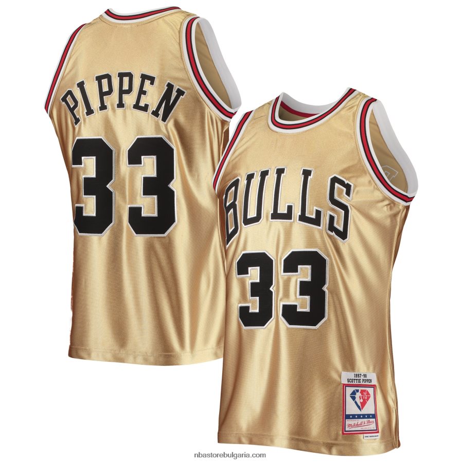 NBA JZ8F024345 chicago bulls scottie pippen злато mitchell & ness 75th юбилей твърда дървесина класика swingman фланелка