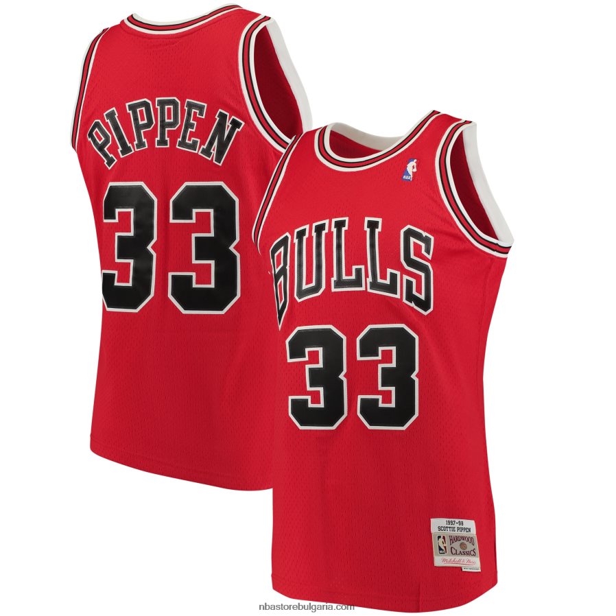 NBA JZ8F026050 chicago bulls scottie pippen mitchell & ness червена голяма и висока класическа фланелка от твърда дървесина