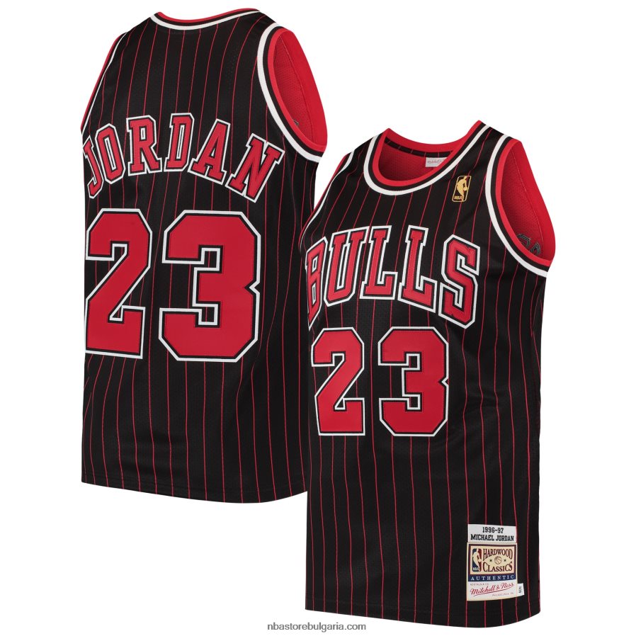 NBA JZ8F0267 Чикаго Булс Майкъл Джордан Мичъл и Нес черна класика от твърда дървесина автентична фланелка
