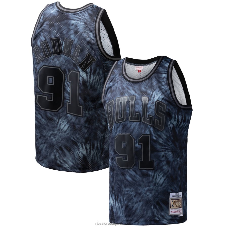 NBA JZ8F028133 chicago bulls dennis rodman mitchell & ness black hardwood classics tie-dye swingman фланелка