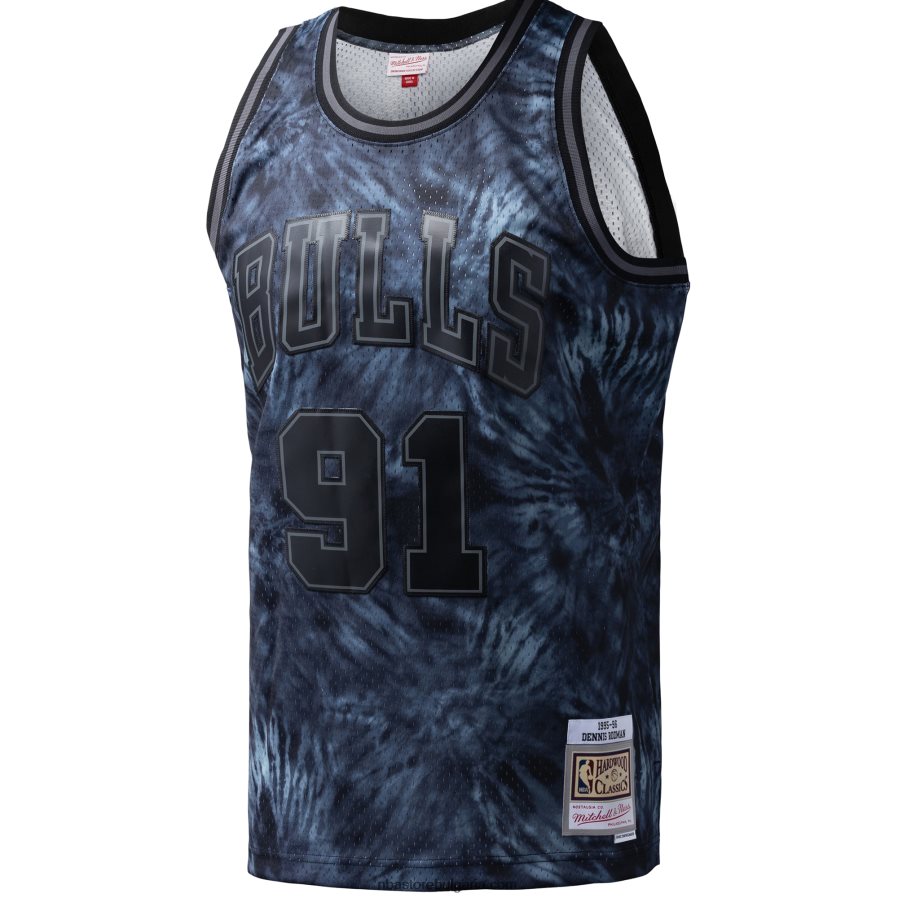 NBA JZ8F028133 chicago bulls dennis rodman mitchell & ness black hardwood classics tie-dye swingman фланелка