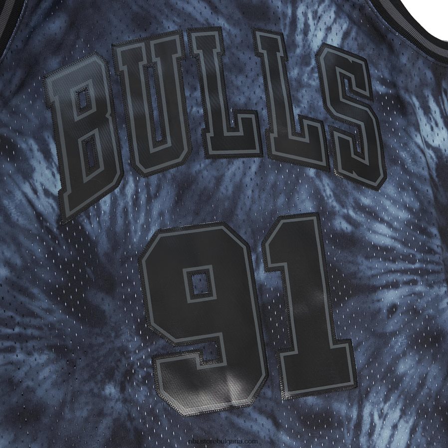 NBA JZ8F028133 chicago bulls dennis rodman mitchell & ness black hardwood classics tie-dye swingman фланелка