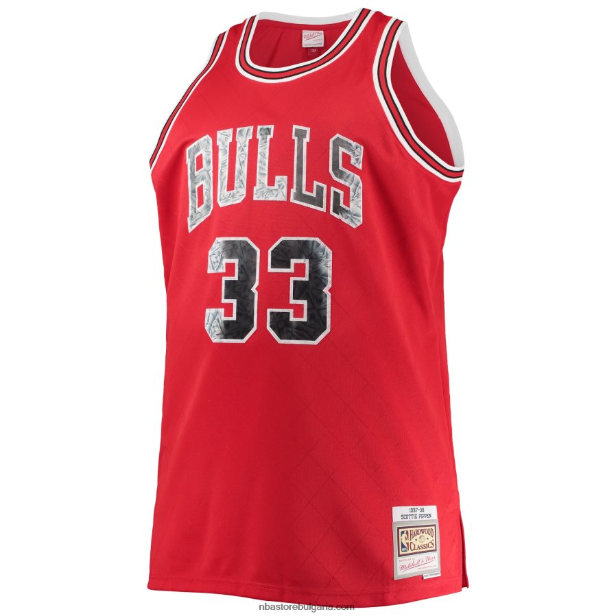NBA JZ8F028136 chicago bulls scottie pippen mitchell & ness red big & tall diamond swingman фланелка за 75-та годишнина