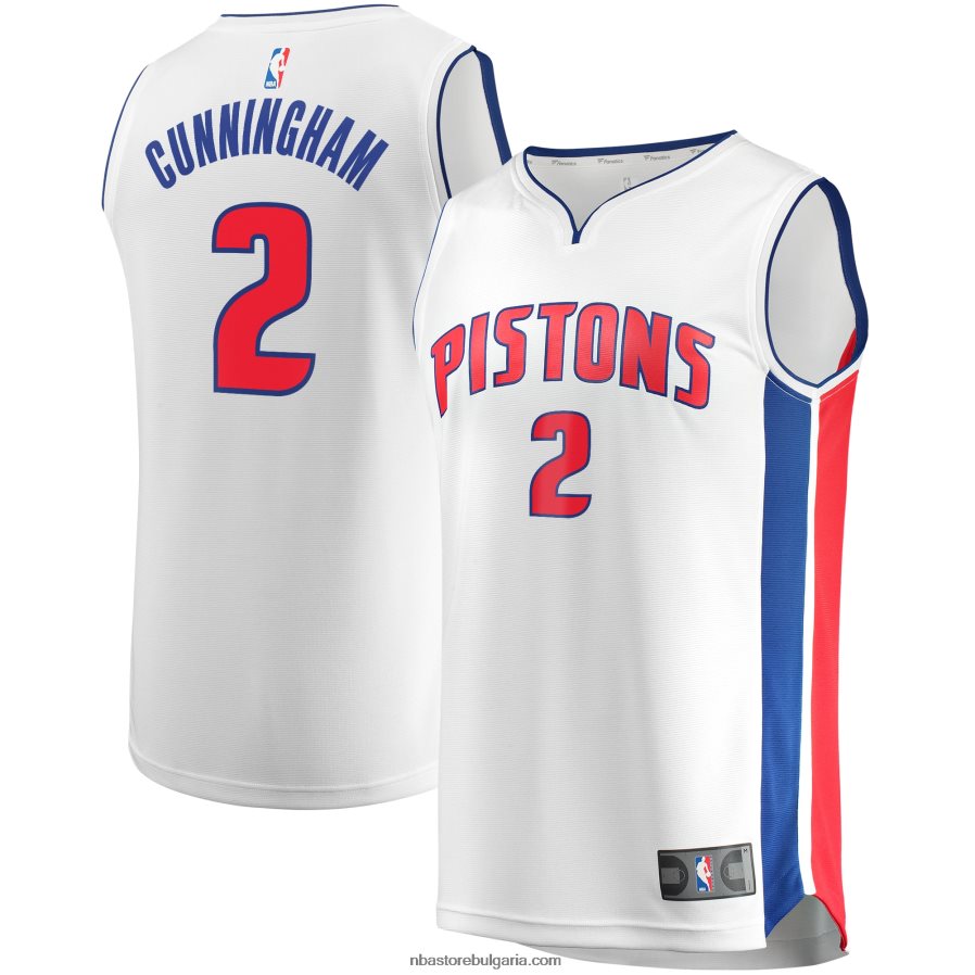 NBA JZ8F021331 детройт пистънс кейд кънингам бяла фланелка за бърз брейк реплика