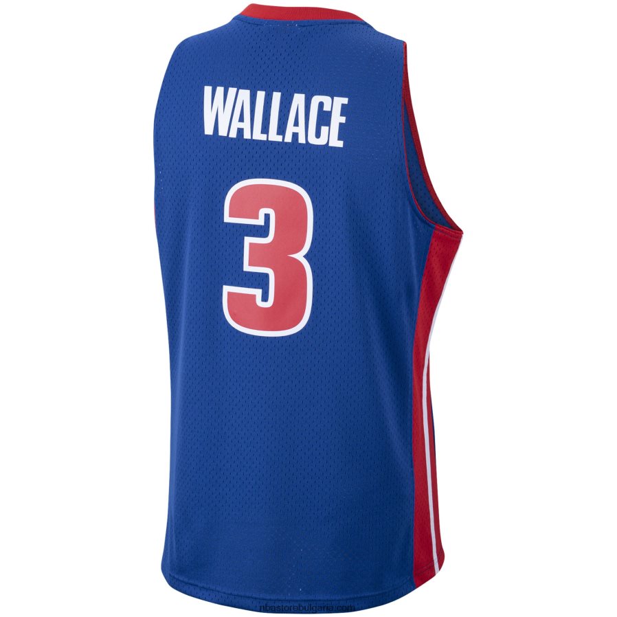 NBA JZ8F021410 detroit pistons ben wallace mitchell & ness royal hardwood classics swingman фланелка