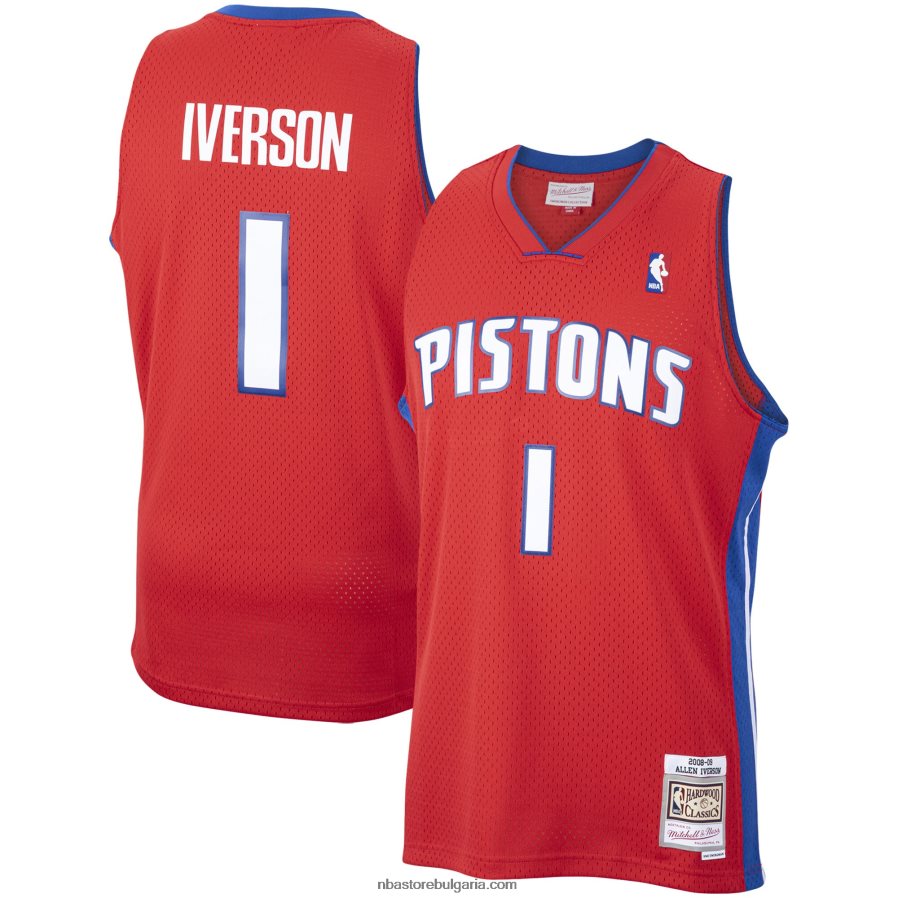 NBA JZ8F021861 Детройт Пистънс Алън Айвърсън Мичъл и Нес червена класика от твърда дървесина Суингмен Джърси