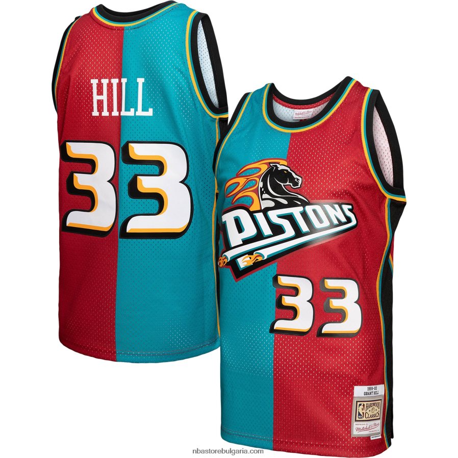 NBA JZ8F022105 detroit pistons grant hill mitchell & ness teal/red hardwood classics 1999-00 split swingman фланелка