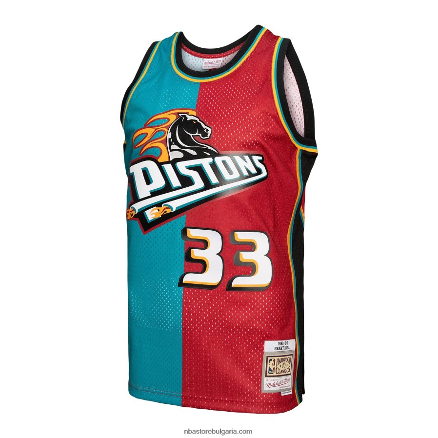 NBA JZ8F022105 detroit pistons grant hill mitchell & ness teal/red hardwood classics 1999-00 split swingman фланелка