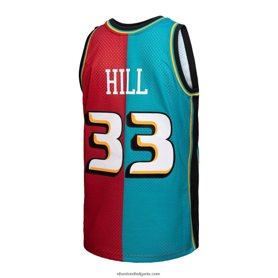 NBA JZ8F022105 detroit pistons grant hill mitchell & ness teal/red hardwood classics 1999-00 split swingman фланелка