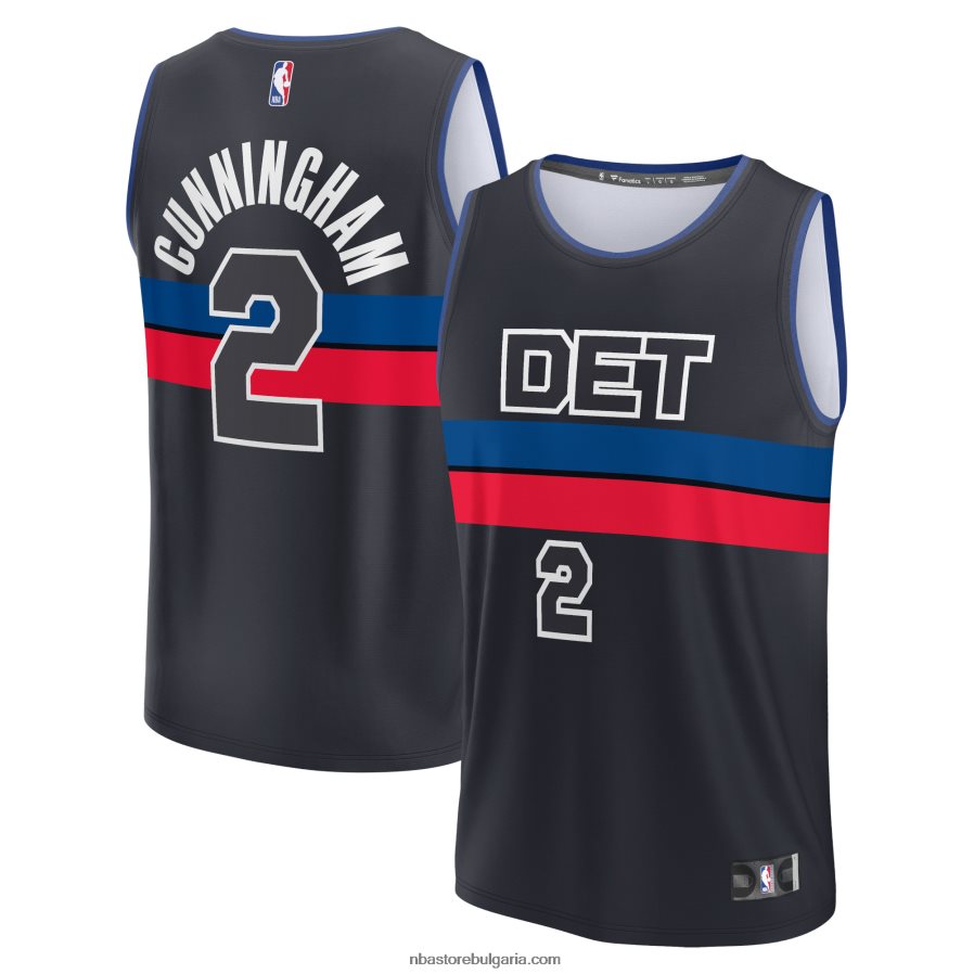 NBA JZ8F02259 детройт пистънс кейд кънингам черна фланелка на играч за бързо прекъсване