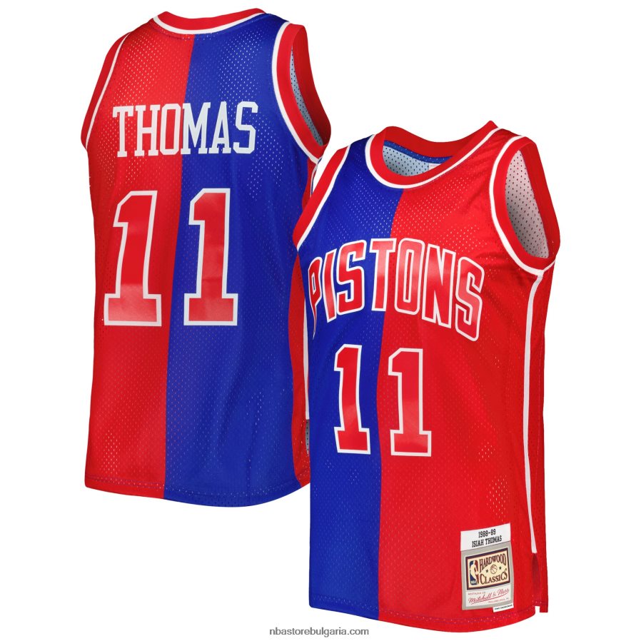 NBA JZ8F022988 detroit pistons isiah thomas blue/red hardwood classics 1988-89 split swingman фланелка
