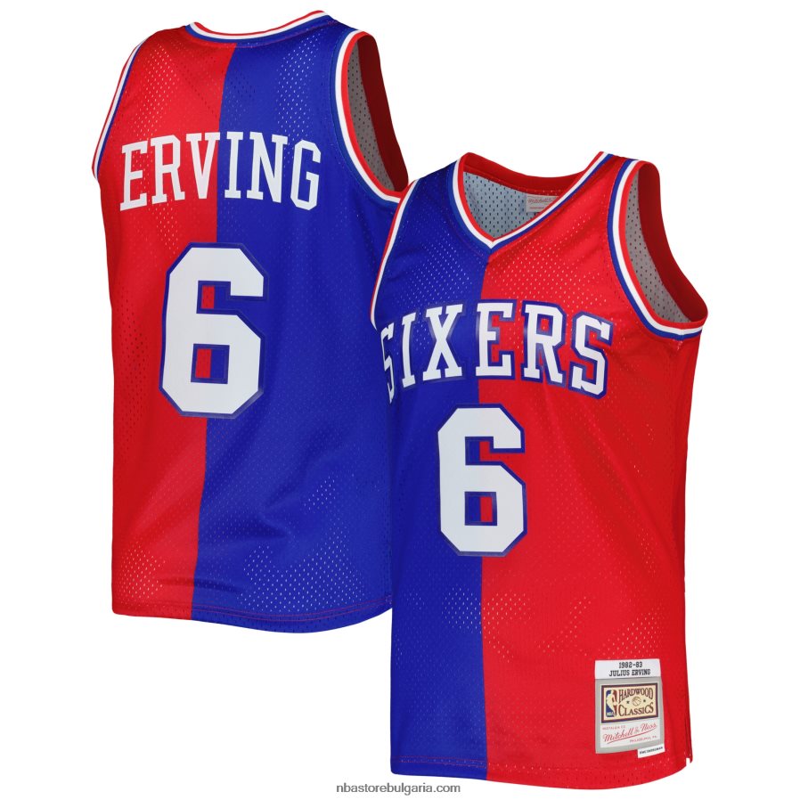 NBA JZ8F021033 philadelphia 76ers julius erving mitchell & ness royal/red hardwood classics split swingman фланелка