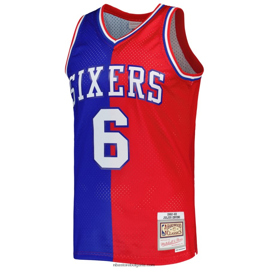 NBA JZ8F021033 philadelphia 76ers julius erving mitchell & ness royal/red hardwood classics split swingman фланелка