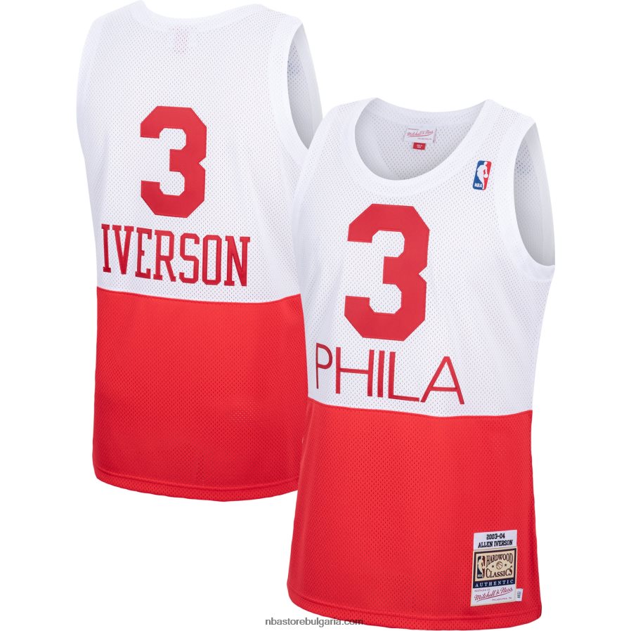 NBA JZ8F021185 philadelphia 76ers allen iverson mitchell & ness white hardwood classics автентична фланелка