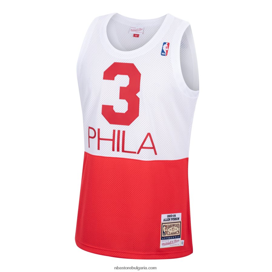 NBA JZ8F021185 philadelphia 76ers allen iverson mitchell & ness white hardwood classics автентична фланелка