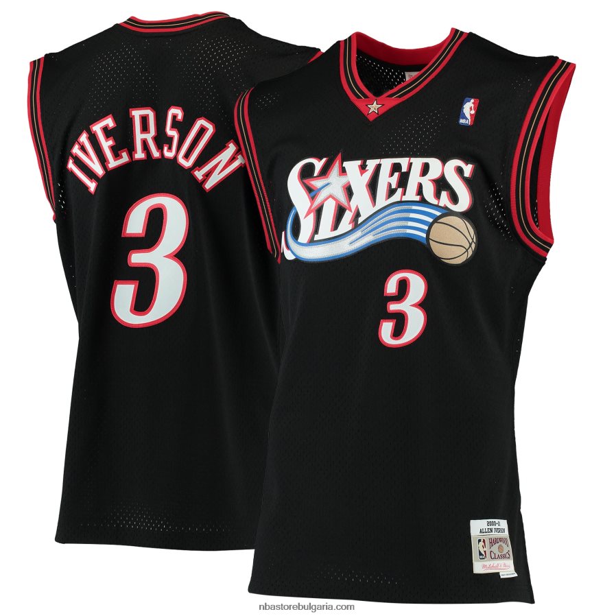 NBA JZ8F02139 philadelphia 76ers allen iverson mitchell & ness black hardwood classics swingman фланелка
