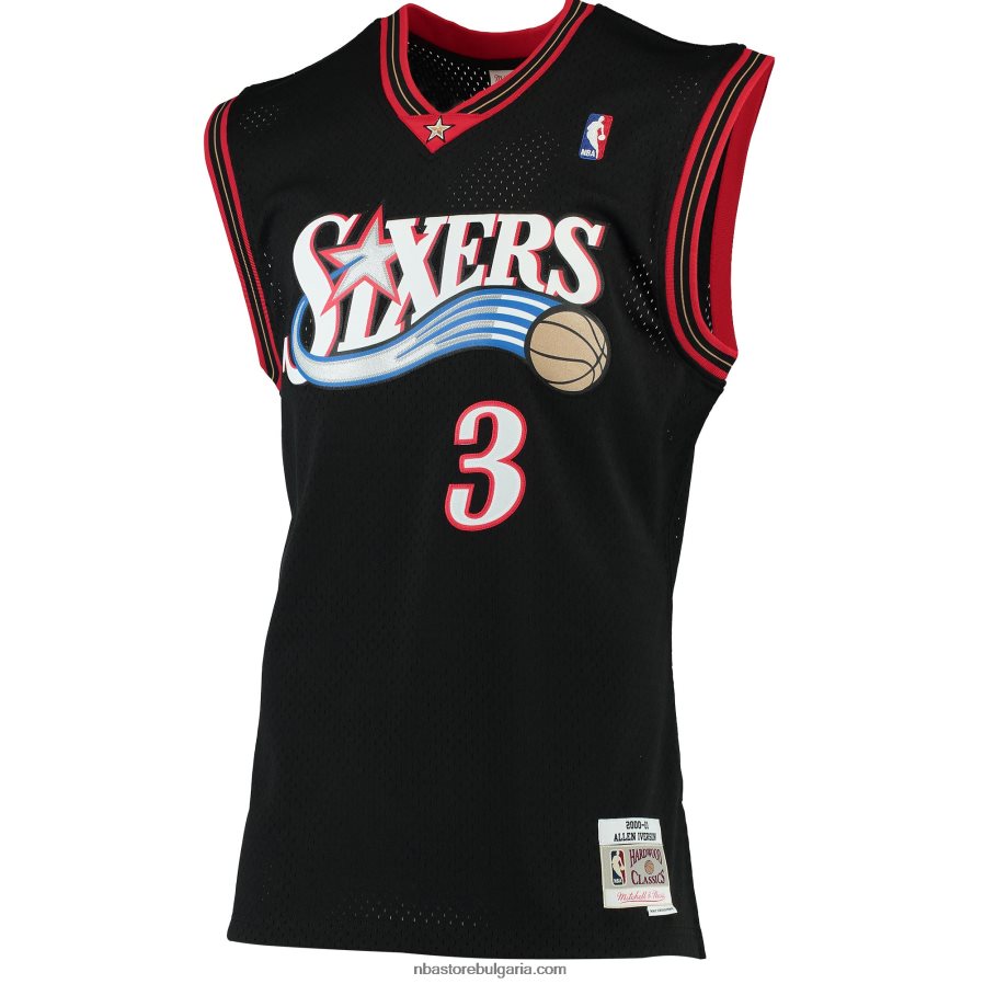 NBA JZ8F02139 philadelphia 76ers allen iverson mitchell & ness black hardwood classics swingman фланелка