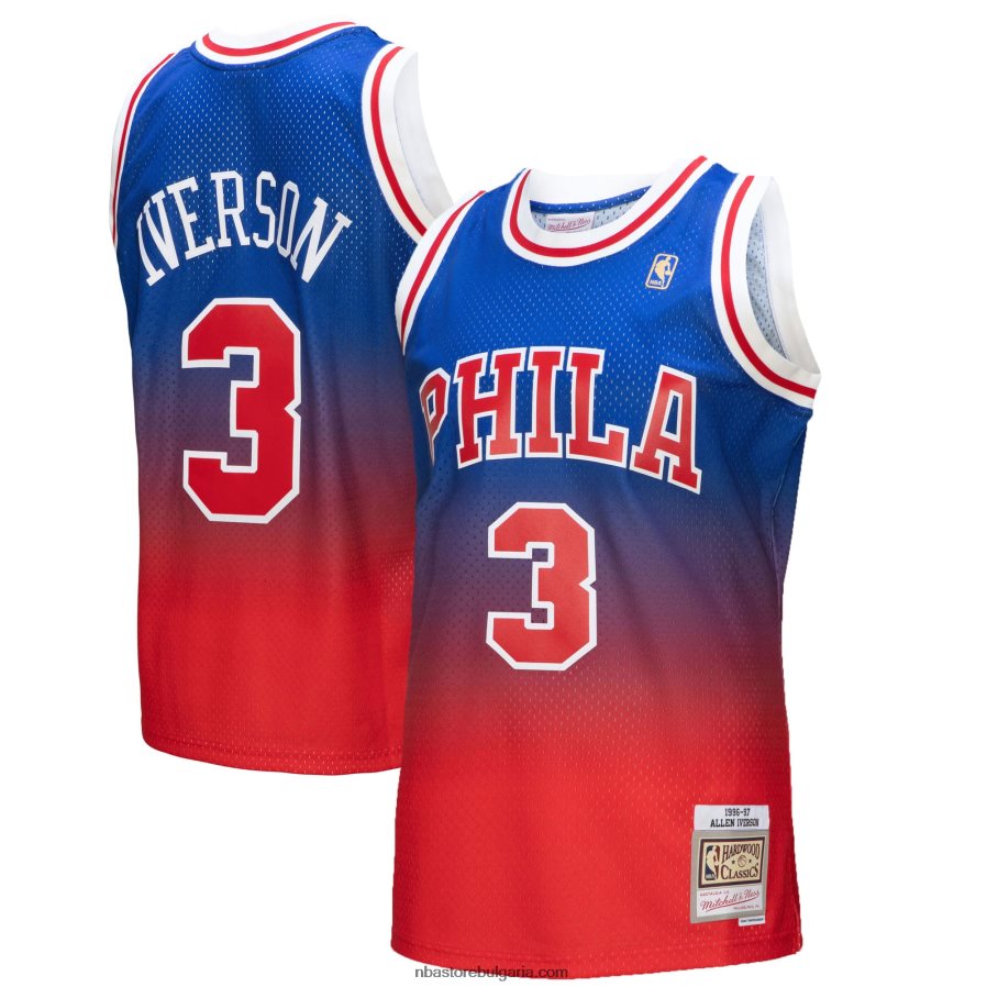 NBA JZ8F021508 philadelphia 76ers allen iverson red/royal hardwood classics fadeaway swingman фланелка