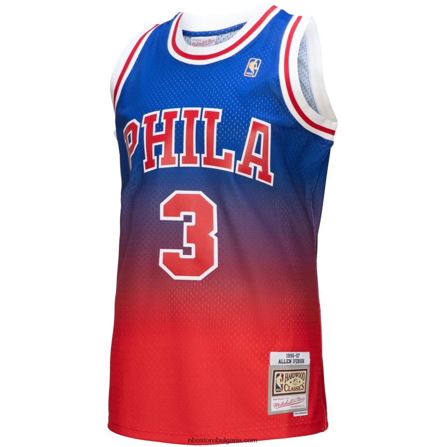 NBA JZ8F021508 philadelphia 76ers allen iverson red/royal hardwood classics fadeaway swingman фланелка