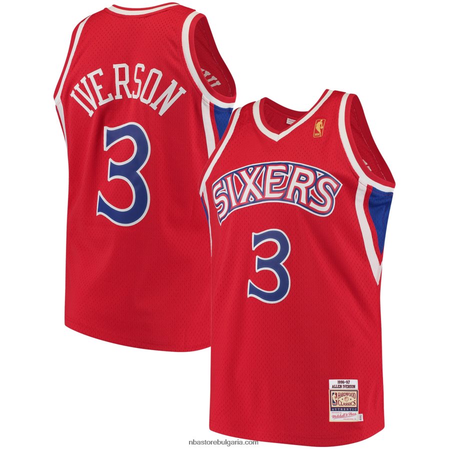 NBA JZ8F021544 philadelphia 76ers allen iverson mitchell & ness red hardwood classics автентична фланелка