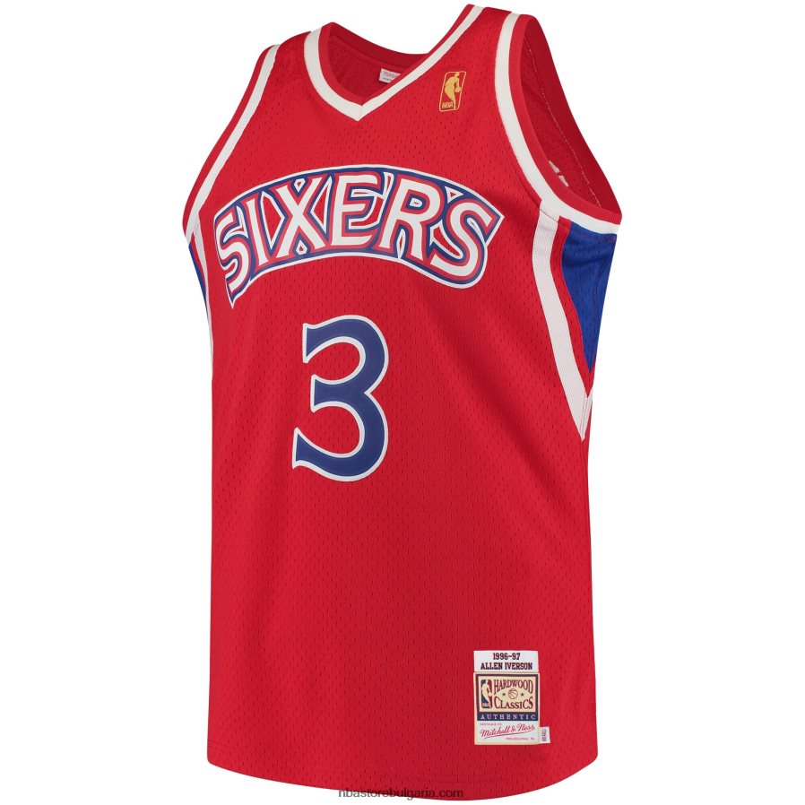 NBA JZ8F021544 philadelphia 76ers allen iverson mitchell & ness red hardwood classics автентична фланелка
