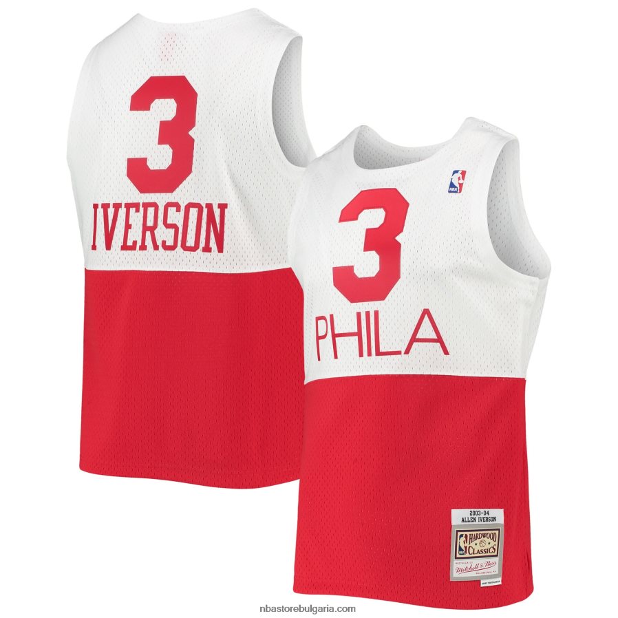 NBA JZ8F021598 philadelphia 76ers allen iverson mitchell & ness white hardwood classics swingman фланелка