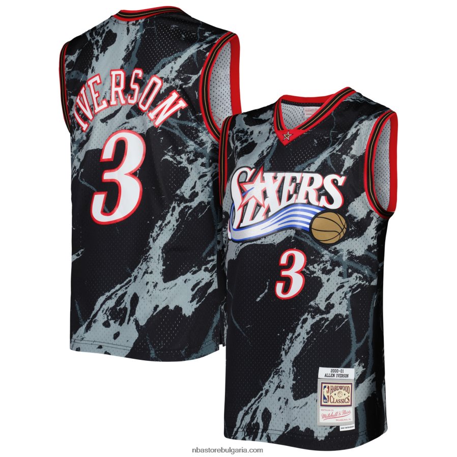 NBA JZ8F021851 philadelphia 76ers allen iverson mitchell & ness black hardwood classics мрамор swingman фланелка
