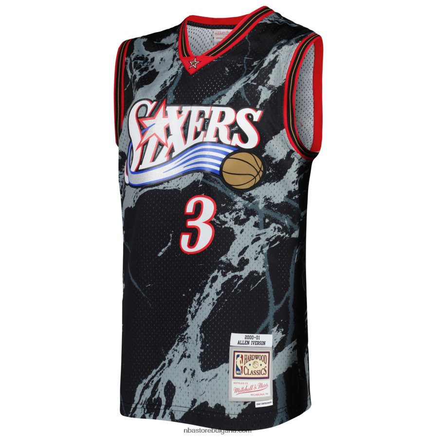 NBA JZ8F021851 philadelphia 76ers allen iverson mitchell & ness black hardwood classics мрамор swingman фланелка
